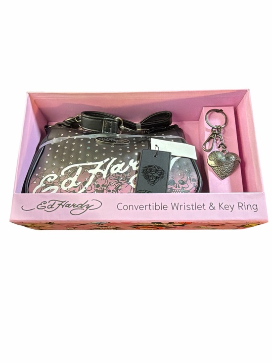 Ed Hardy Other - NIB Ed Hardy Convertible Wristlet & Key Ring Set - Y2K Skulls & Rhinestones